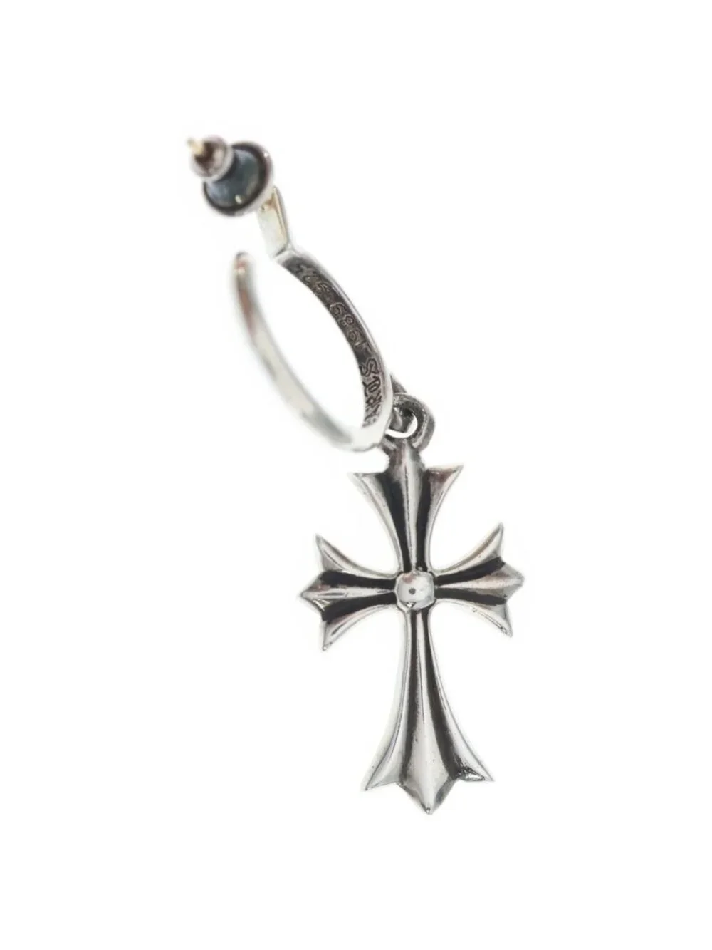 Chrome Hearts Tiny CH Cross Hoop Earrings Silver